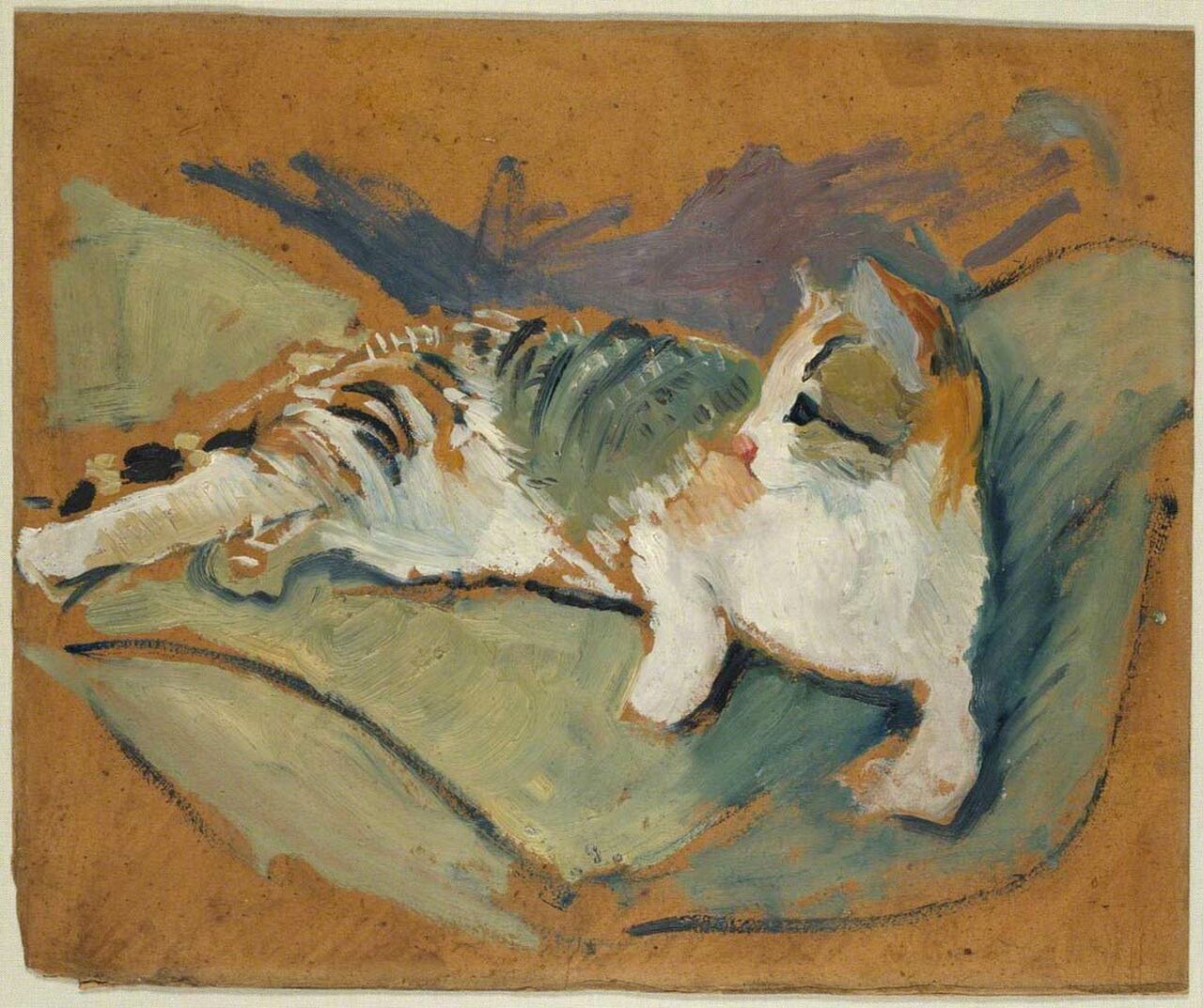 Cat on Green Pilllow, August Mackee