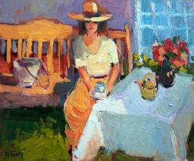 Drinking tea in the garden by Edit B. Toth