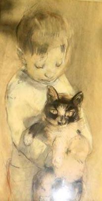 Han van Meegeren - His son Jacques with cat 1916