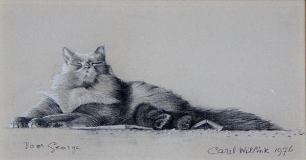 Carel Willink, Crayon drawing of a cat with attitude, 1976