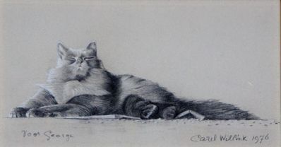 Carel Willink, Crayon drawing of a cat with attitude, 1976
