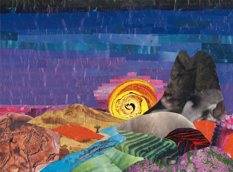 Naturarte by Angela Araujo, Sunsuet collage made from cuts from Nature covers