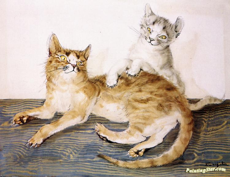 Two Cats Playing by Tsuguharu Foujita