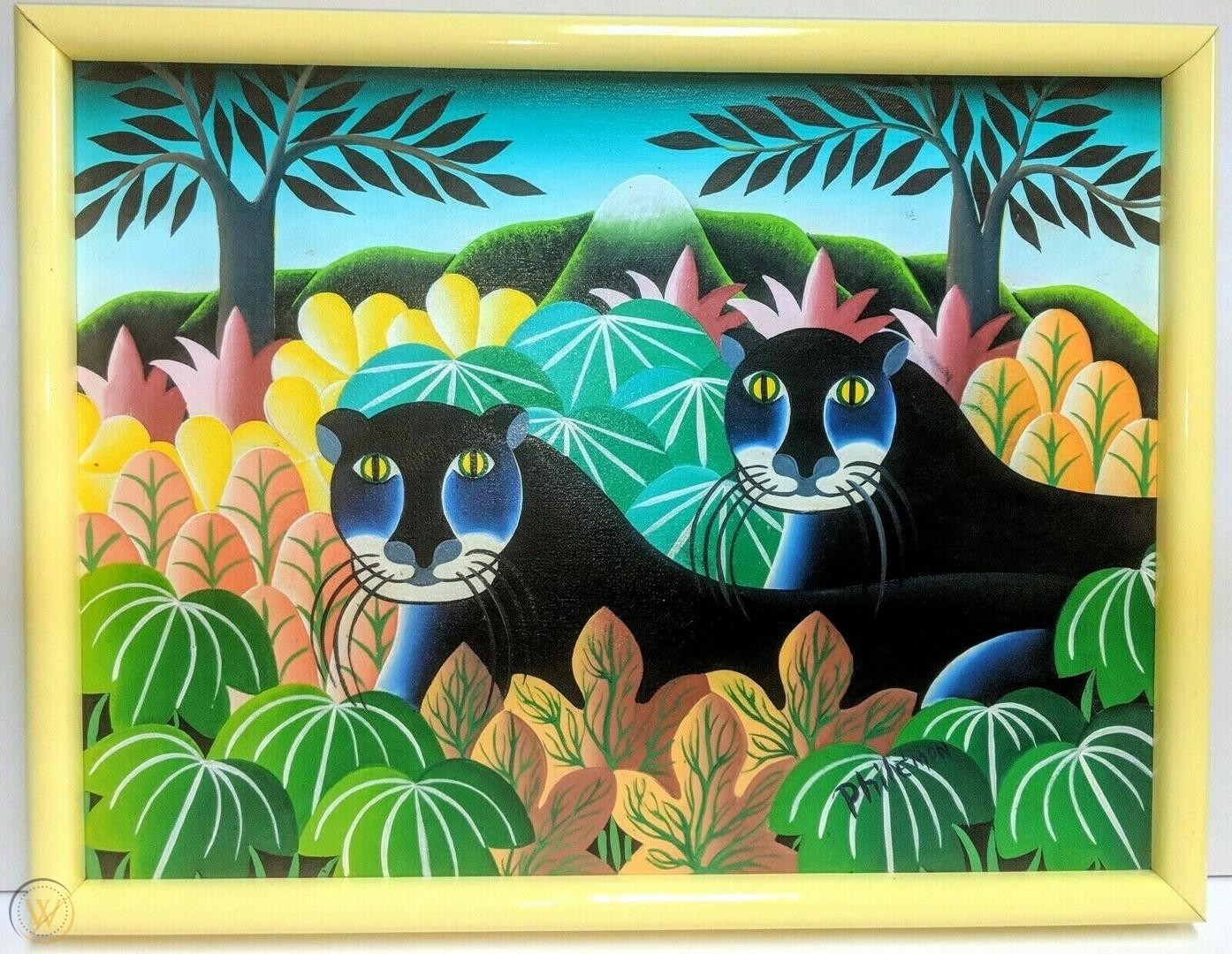 Fritz Philemon, Black Cat Naive, Hatian jungle painting