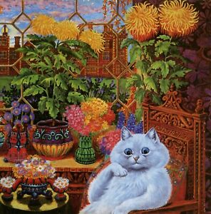 Louis Wain, Cat in Garden Room