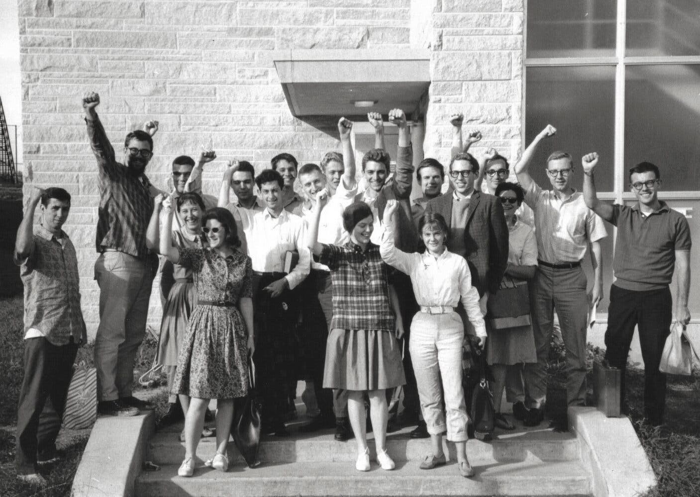 Todd Gitlin, fifth from right in sports jacket, with members of Students for a Democratic Society in 1963.Credit...C. Clark Kissinger