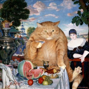 Boris Kustodiev. Merchant’s Wife at Cat’s Tea