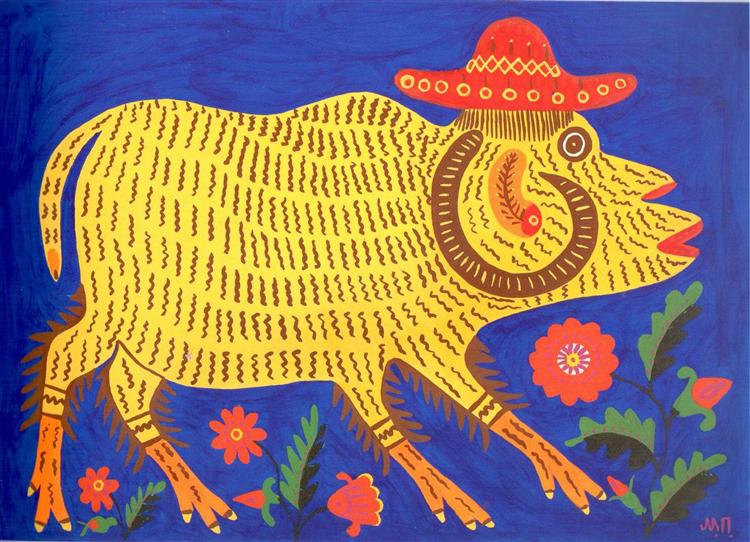 This Ukrainian Ram Did Not Gather His Crop, Maria Primachenko, 1976