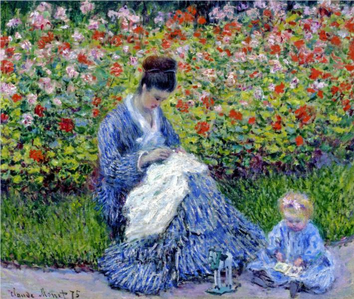 Camille Monet and child in the artist's garden in Argenteuil, 1875 Claude Monet