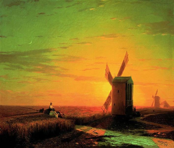 windmills-in-the-ukrainian-steppe-at-sunset-1862, Ivan Aivazovsky