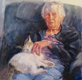 Elderly woman with cat by Vicky Shuck
