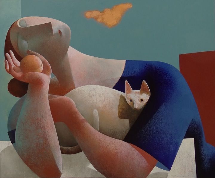Cat and woman, Peter Harskamp, Dutch