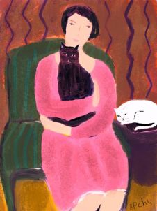 Barbara Perrine Chu Woman with Two Cats