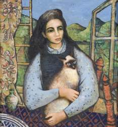 Chamberlain, Brenda, 1912-1971; Girl with a Siamese Cat