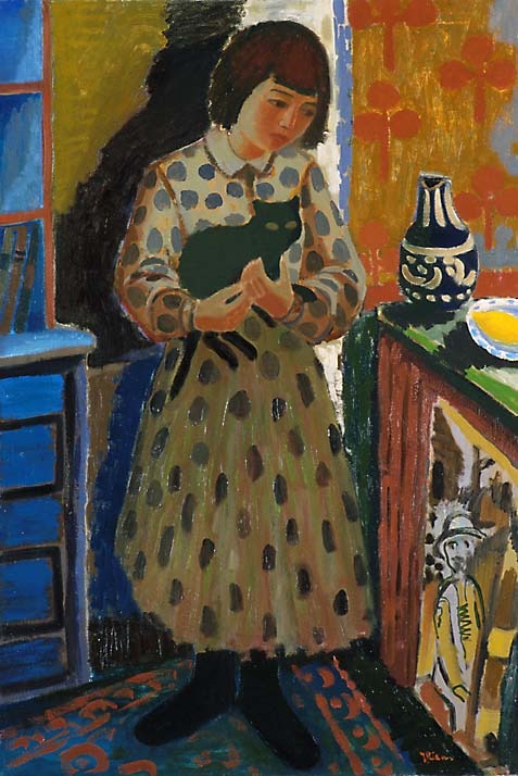 Girl with Cat - Johs Rian 1932, Norwegian