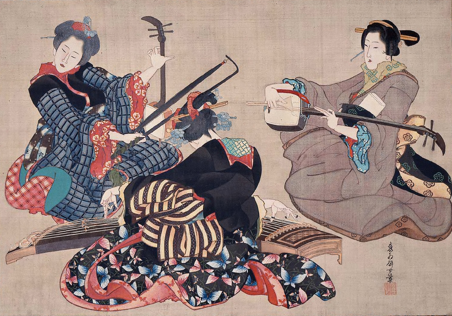 katsushika_oi-three_women_playing_musical_instruments-1850-obelisk-art-history