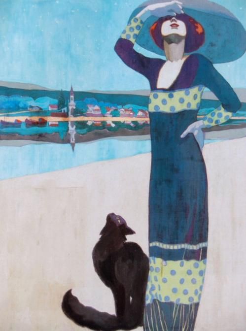 Slim woman with a cat, geza farago