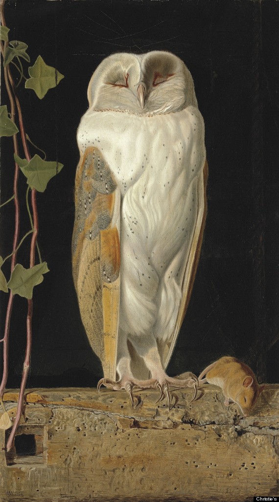 William James Webbe, The White Owl, 'Alone and warming his five wits, The white owl in the belfry sits,' signed with monogram and dated '1856'