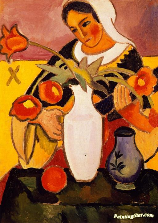 Woman playing lute, August Macke