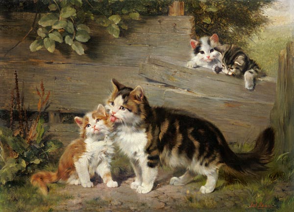 Cat Mother with Three Boys, by Julius Adam II, German, 1852-1913