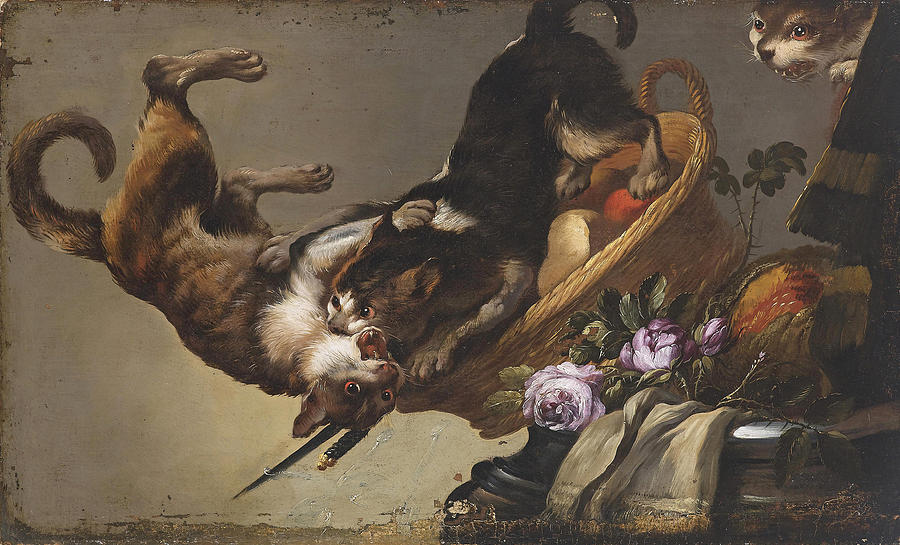 Still Life with Fighting Cats, by Frans Snyders (1579-1657), Flemish painter