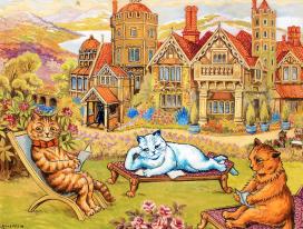 cats-relaxing-in-the-grounds-at-napsbury-louis-wain