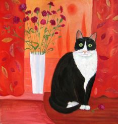Cat with carnations, Mary Stubberfield