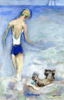Bather and her dog in the waves, Kees Von Dongen