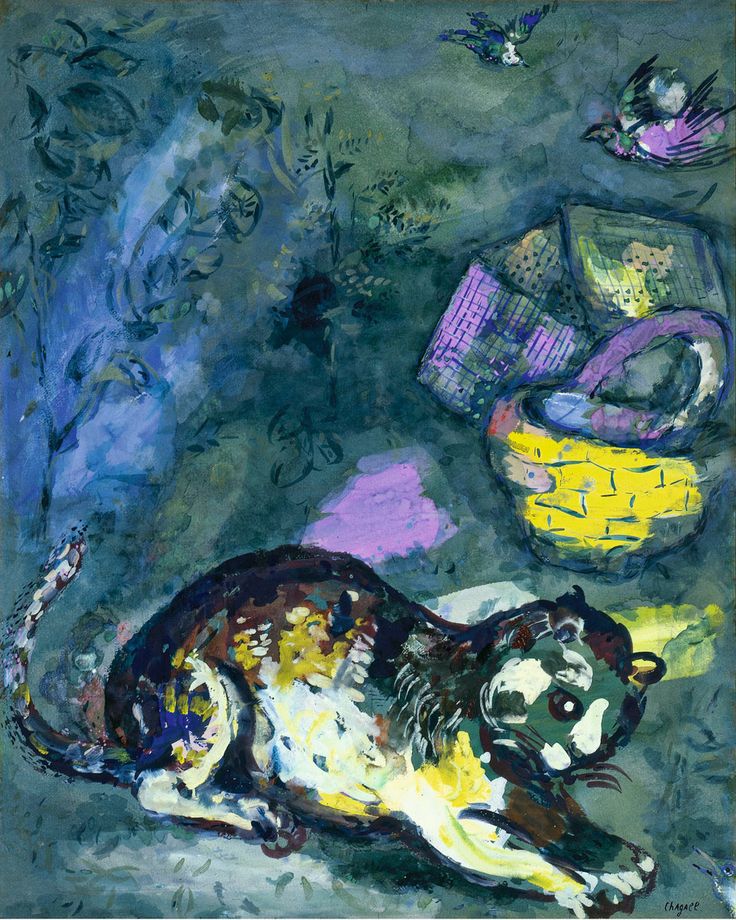 Marc-Chagall-The-cat-and-the-two-sparrows-1925