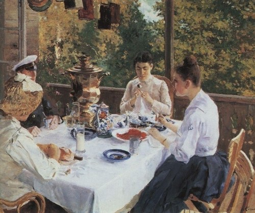 At the Tea Table” (Konstantin Korovin, 1888)