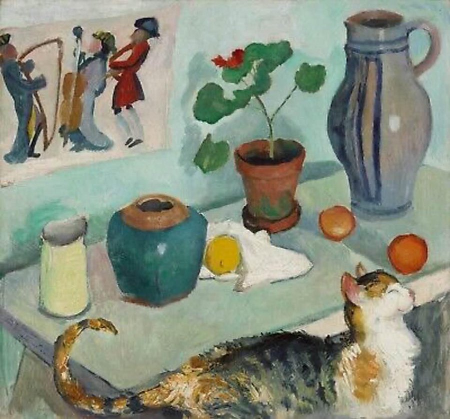 AUGUST MACKE ( German Artist ,1887-1914) Still life with a cat , 1910