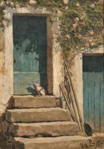 Nineteenth Century cat in doorway, Boston School, artist unknown