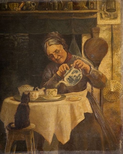 “Old Woman Pouring Tea” (Unknown artist, 19th century)