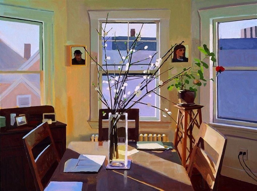 Cherry Blossoms in Dining Room, by Dmitri Cavander (USA b. 1969)