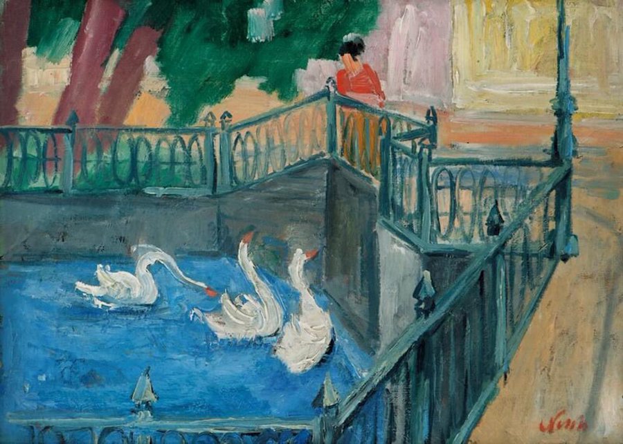 Rolf Nesch (Germany 1893-1975 Norway), Swans, from Esslingen