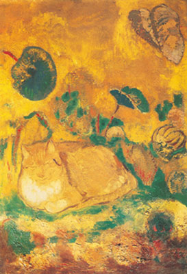 odilon-redon-Bazon, the artist's cat sleeping