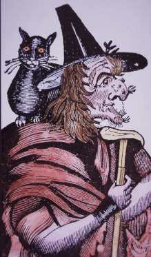 English_School_-_Witch_with_her_cat_familiar_(woodcut)_-_(MeisterDrucke-1084469)