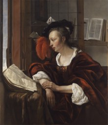 GM-105-Gabriel-Metsu-A-Woman-Reading-a-Book-by-a-Window, 1653-4