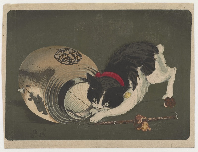 Cat with Lantern Woodblock print