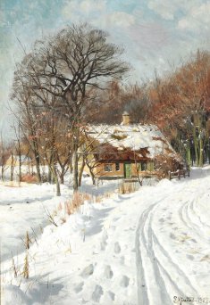 Peder Mørk Mønsted, Sunny winter landscape with a road, 1907