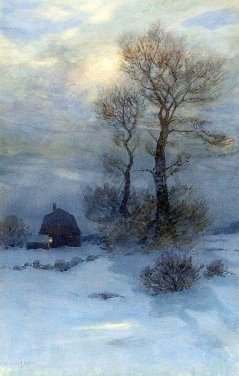 Winter Moonlit Scene by Hendricks Hallett ( American, 1847-1921)