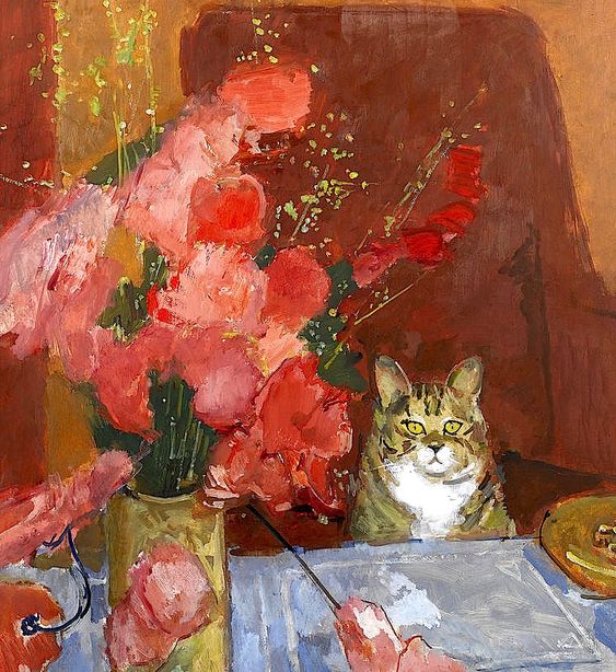 Cat and Flowers, by Ruskin Spear