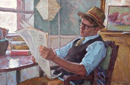 Joe Reading Newspaper, by David Tanner