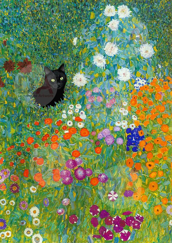 Black cat in Klimt's garden