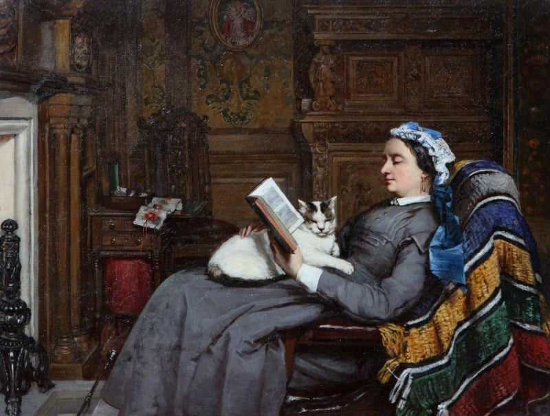 Elizabeth-Allan-Fraser-Seated-Reading-with-a-Cat-Patrick-Allan-Fraser-Oil-Painting