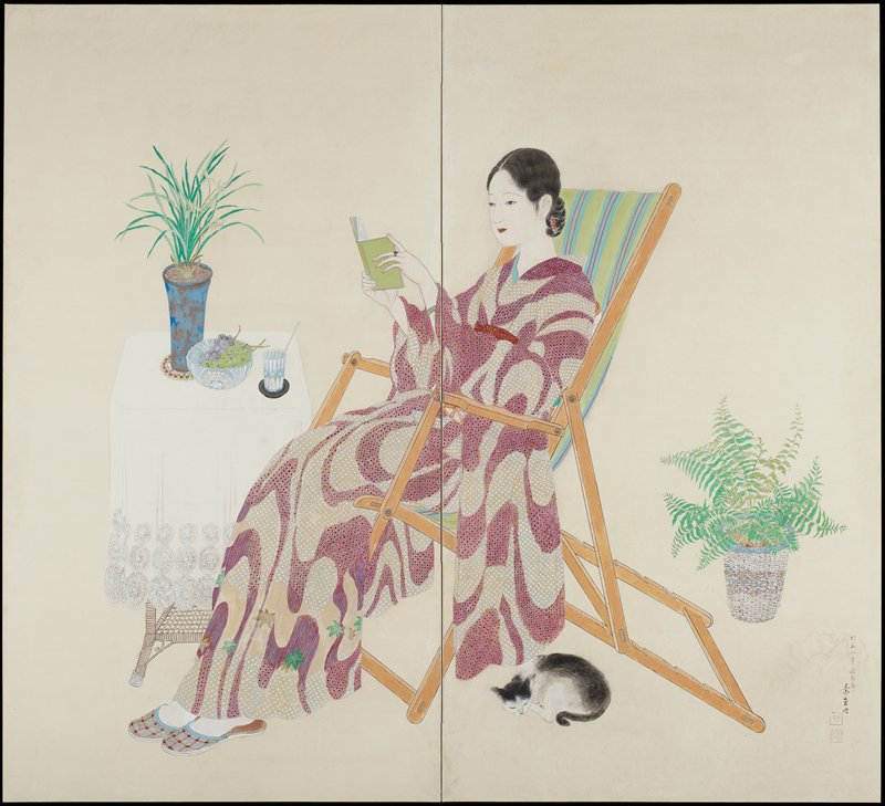 Woman and cat, by Yasuma Sodō, 1933
