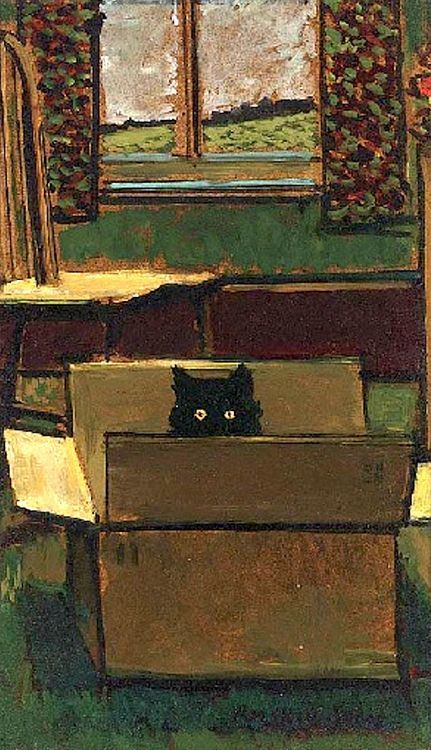 Cat in a cardboard box, by Ruskin Spear