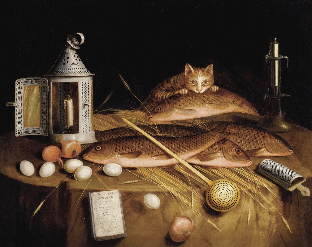 Still Life with Fish and Cat, Circle of Sebastian Stoskopff, c. 1650