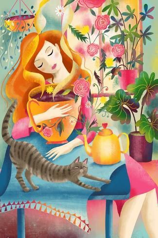 Morning Tea and Cat Stretch, by Uta Krogmann